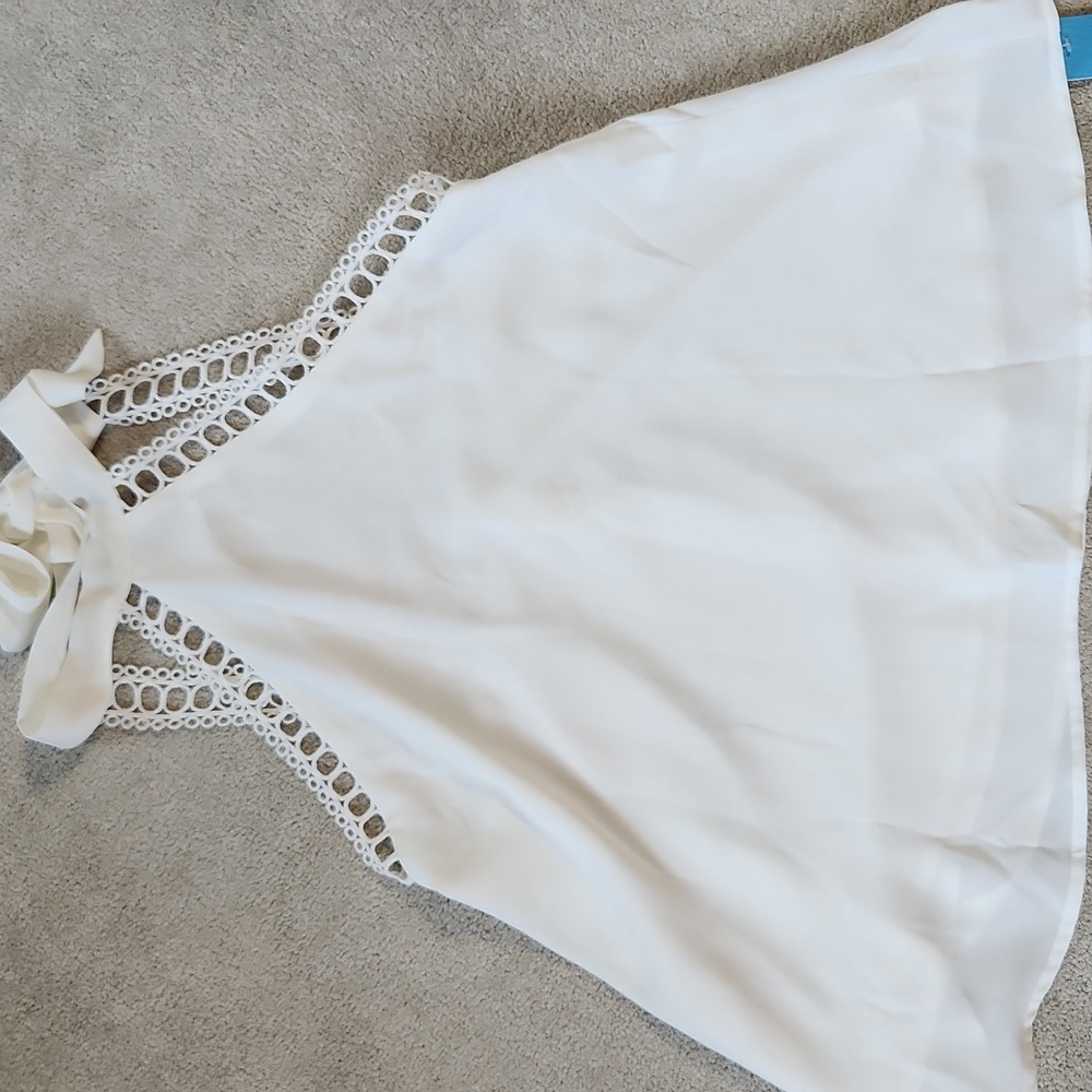 Trapeze Cream Colored Lace Shoulder Tie Blouse Top - Medium NWT
